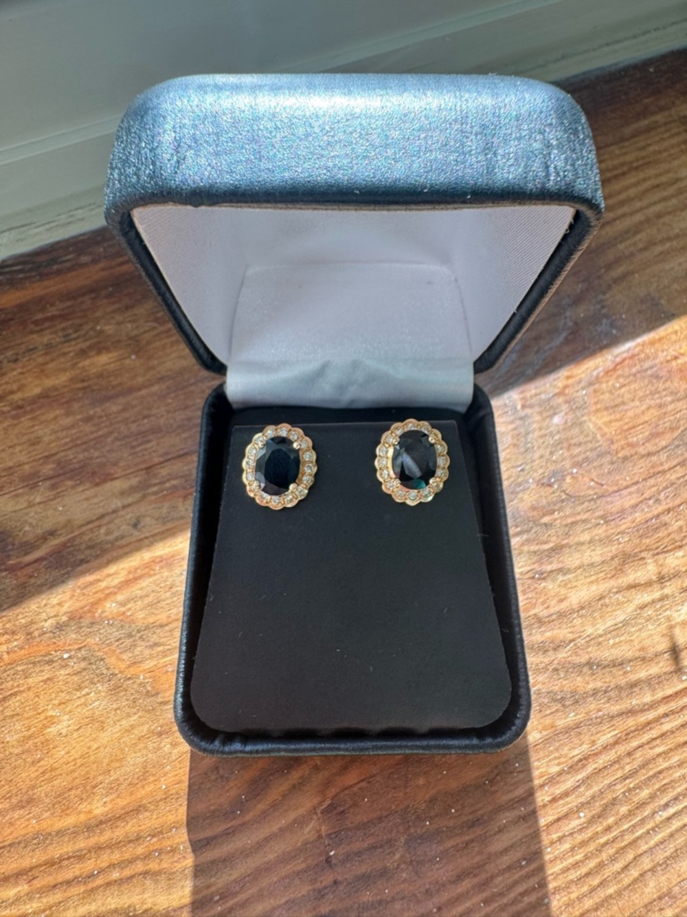 Blue Sapphire with Diamond Halo Stud Earrings